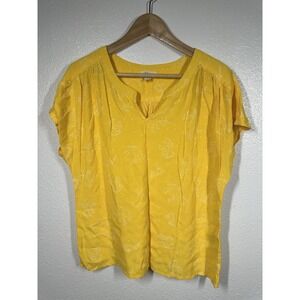 Style & Co Shirt Womens Large Yellow Celestial Constellation Short Sleeve Blouse